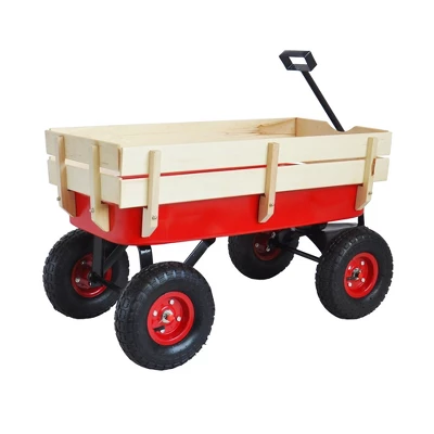 Outdoor Sport Wagon Tools Cart Wooden Side Panels Air Tires Wagon (red) 3 Outdoor Sport Wagon Tools Cart Wooden Side Panels Air Tires Wagon (red) - Image 3