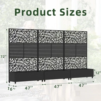 SpassWay 72"H Two-tone Patio Planter Box With Trellis Metal Raised Garden Bed Black Decorative Privacy Screen With Wheels 7 SpassWay 72"H Two-tone Patio Planter Box With Trellis Metal Raised Garden Bed Black Decorative Privacy Screen With Wheels - Image 7