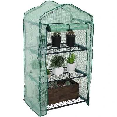 Sunnydaze Decor Sunnydaze Outdoor Portable Growing Rack 3-Tier Greenhouse With Roll-Up Door - 3 Shelves - Green 7 Sunnydaze Decor Sunnydaze Outdoor Portable Growing Rack 3-Tier Greenhouse With Roll-Up Door - 3 Shelves - Green - Image 7
