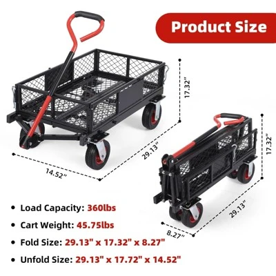 Folding Utility Mesh Steel Garden Carts And Wagons Heavy Duty 360lbs,Folding Utility Wagon Cart W Removable Mesh Sides 2 Folding Utility Mesh Steel Garden Carts And Wagons Heavy Duty 360lbs,Folding Utility Wagon Cart W Removable Mesh Sides - Image 2