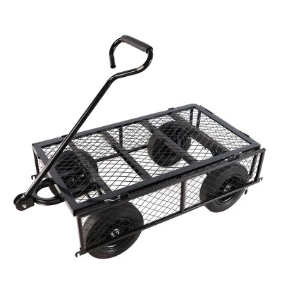 FURNIinspire Wheelbarrows And Lawn Carts Solid Wheels Tools Cart Wagon Cart, Metal Lawn Cart For Picnic, Shopping, Black, 37“*19"*45" 1 FURNIinspire Wheelbarrows And Lawn Carts Solid Wheels Tools Cart Wagon Cart, Metal Lawn Cart For Picnic, Shopping, Black, 37“*19"*45"