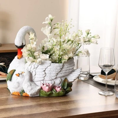 LuxenHome White Resin Swan Family Planter 6 LuxenHome White Resin Swan Family Planter - Image 6