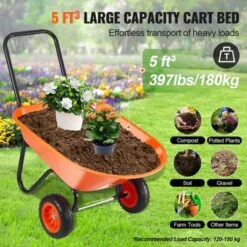 VEVOR Wheelbarrow Cart, 5 Cu. Ft. Load & 397 Lbs Capacity, 2 Wheels Garden Dump Cart, Garden Wagon With Handle & 10" Wide Track Wheels 11 VEVOR Wheelbarrow Cart, 5 Cu. Ft. Load & 397 Lbs Capacity, 2 Wheels Garden Dump Cart, Garden Wagon With Handle & 10" Wide Track Wheels -D'Eco Store GUEST 0346af93 08f7 4b97 927f 2ed61efefcbd