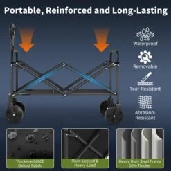 Wagons Carts, Utility Collapsible Wagon With All-Terrain Wheels, Drink Holders & Adjustable Handle, 380LBS Grocery Wagon For Shopping, Camping -D'Eco Store GUEST 045fd04b 16e7 4a28 b8f5 28e4fb6aab1a 1