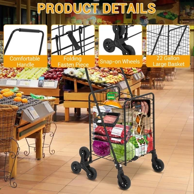 Utility Cart, Heavy Duty 110LB Capacity Folding Cart - Stair-Climbing 360¡ã Wheels For Groceries/Laundry/Multi-Floor Transport 2 Utility Cart, Heavy Duty 110LB Capacity Folding Cart - Stair-Climbing 360¡ã Wheels For Groceries/Laundry/Multi-Floor Transport - Image 2