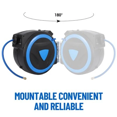 Wall Mount Air Hose Reel Retractable - Auto Rewind Compressor Hose Reel With 180° Swivel, 300 PSI Hybrid Hose, 1/4" Out, 3/8" In (PP) 3 Wall Mount Air Hose Reel Retractable - Auto Rewind Compressor Hose Reel With 180° Swivel, 300 PSI Hybrid Hose, 1/4" Out, 3/8" In (PP) - Image 3