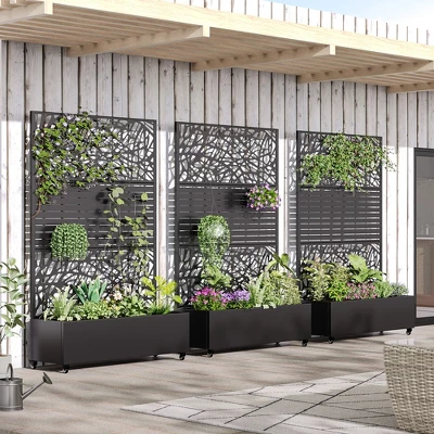 SpassWay 72"H Two-tone Patio Planter Box With Trellis Metal Raised Garden Bed Black Decorative Privacy Screen With Wheels 1 SpassWay 72"H Two-tone Patio Planter Box With Trellis Metal Raised Garden Bed Black Decorative Privacy Screen With Wheels