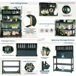 65" Wood Outdoor Potting Bench, 3-Tier Garden Shed Storage Shelves, Flower Display Rack Plant Stand Workstation-The Pop Home -D'Eco Store GUEST 0938eff9 df7f 4280 90be 55862aea2077