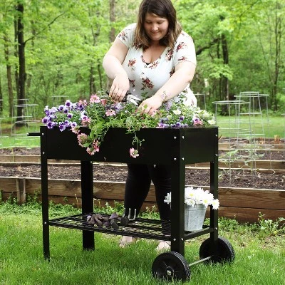 Sunnydaze Decor Sunnydaze Outdoor Galvanized Steel Raised Mobile Elevated Planter Cart With Handlebar And Wheels - 43" 6 Sunnydaze Decor Sunnydaze Outdoor Galvanized Steel Raised Mobile Elevated Planter Cart With Handlebar And Wheels - 43" - Image 6