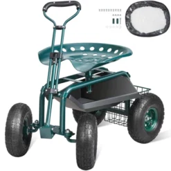 VEVOR Garden Cart Rolling Workseat With Wheels, 360 Degree Swivel Seat, Wagon Scooter With Steering Handle & Utility Tool Tray, Green 15 VEVOR Garden Cart Rolling Workseat With Wheels, 360 Degree Swivel Seat, Wagon Scooter With Steering Handle & Utility Tool Tray, Green -D'Eco Store GUEST 09b19c21 de81 482e 98e8 8bde2db02999