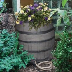 Emsco 50gal Whiskey Rain Barrel With Black Bands Gray
