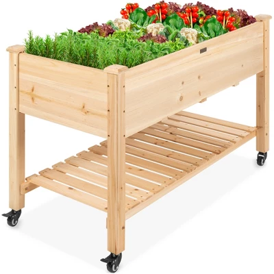 Best Choice Products Raised Garden Bed 48x23x32in Wood Mobile Elevated Planter W/ Wheel Locks, Shelf, Liner 7 Best Choice Products Raised Garden Bed 48x23x32in Wood Mobile Elevated Planter W/ Wheel Locks, Shelf, Liner - Image 7