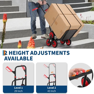 Stair Climbing Cart Heavy Duty Hand Truck With 6 Wheels Telescoping Handle And Elastic Ropes 330 Lbs Capacity Foldable Dolly, Red 5 Stair Climbing Cart Heavy Duty Hand Truck With 6 Wheels Telescoping Handle And Elastic Ropes 330 Lbs Capacity Foldable Dolly, Red - Image 5