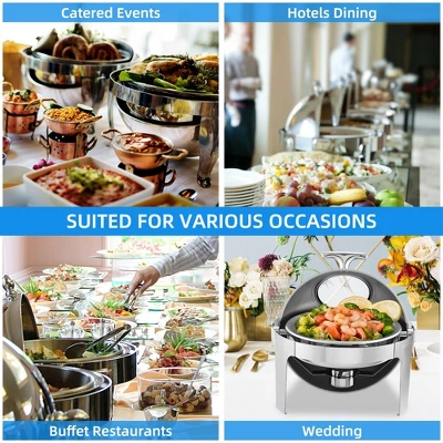 WhizMax 6.8 Quart Roll Top Chafing Dish Buffet Set With Visible Window, Round Stainless Steel Set 8 WhizMax 6.8 Quart Roll Top Chafing Dish Buffet Set With Visible Window, Round Stainless Steel Set - Image 8