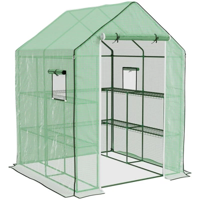 Outsunny 4.6' X 4.7' Portable Greenhouse, Small Walk-In Greenhouse, Hot House With 2 Tier U-Shape Flower Rack 6 Outsunny 4.6' X 4.7' Portable Greenhouse, Small Walk-In Greenhouse, Hot House With 2 Tier U-Shape Flower Rack - Image 6