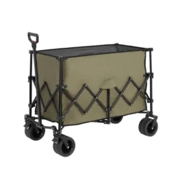 INFURNIC Wheelbarrows And Lawn Carts Heavy Duty Folding Utility Yard Cart, Beach Wagon Lawn Cart With Big Wheels, Green, 20.87"*42.91"*32.68"