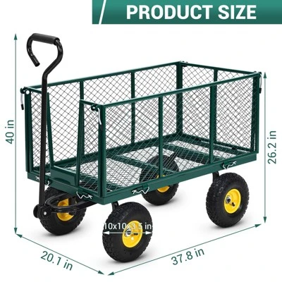 Heavy Duty Steel Garden Cart,550 LBS Capacity 3-in-1 Pullable Metal Wagon With 10" Pneumatic Wheels,180°Rotating Handle & Removable Sides, Green 1 Heavy Duty Steel Garden Cart,550 LBS Capacity 3-in-1 Pullable Metal Wagon With 10" Pneumatic Wheels,180°Rotating Handle & Removable Sides, Green