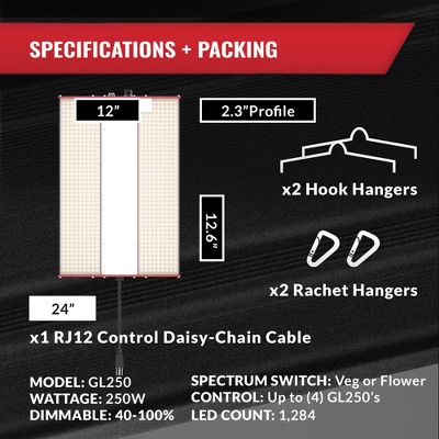 PHANTOM Cultivar GL250 250 Watt 120 Volt Plug LED Aluminum Grow Tent Lamp Compact Plant Light Fixture For Indoor Cultivation, Red 3 PHANTOM Cultivar GL250 250 Watt 120 Volt Plug LED Aluminum Grow Tent Lamp Compact Plant Light Fixture For Indoor Cultivation, Red - Image 3