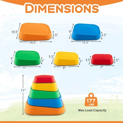 Costway 5 Pcs Balance Stepping Stones For Kids With Non-Slip Surface And Edging 2 Costway 5 Pcs Balance Stepping Stones For Kids With Non-Slip Surface And Edging - Image 2
