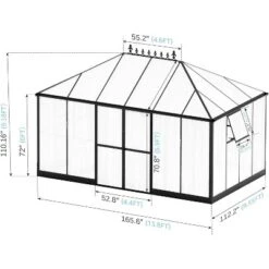 AMERLIFE 14x9.5x9 FT Polycarbonate Greenhouse, Aluminum Frame, Double Doors, 2 Vents, Rain Gutter -D'Eco Store GUEST 1286bca6 3206 4e35 8e94 cbc9812e2d70