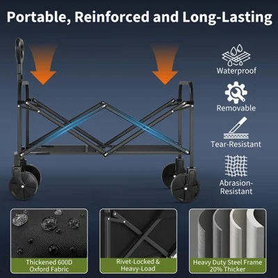 GustoWave Wagons Carts Foldable, GarveeLife Utility Collapsible Wagon With All-Terrain Wheels, Drink Holders & Adjustable Handle 3 GustoWave Wagons Carts Foldable, GarveeLife Utility Collapsible Wagon With All-Terrain Wheels, Drink Holders & Adjustable Handle - Image 3
