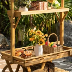 Vintiquewise Wooden 3 Tier Rolling Table Cart With 2 Wheels For Home Decor, Display Rack, Lemonade Stand, Food Stand, Or Tea Stall 10 Vintiquewise Wooden 3 Tier Rolling Table Cart With 2 Wheels For Home Decor, Display Rack, Lemonade Stand, Food Stand, Or Tea Stall -D'Eco Store GUEST 12c4659a d8e8 4b12 9267 006b5f0edd4d