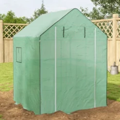 Outsunny 4.6' X 4.7' Portable Greenhouse, Small Walk-In Greenhouse, Hot House With 2 Tier U-Shape Flower Rack