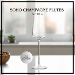 Artland Soho Optic 8.5 Oz Champagne Flute, Set Of 4, Modern Stemmed Glasses, Ideal For Weddings, Parties, Dishwasher Safe
