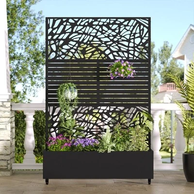 SpassWay 72"H Two-tone Patio Planter Box With Trellis Metal Raised Garden Bed Black Decorative Privacy Screen With Wheels 9 SpassWay 72"H Two-tone Patio Planter Box With Trellis Metal Raised Garden Bed Black Decorative Privacy Screen With Wheels - Image 9