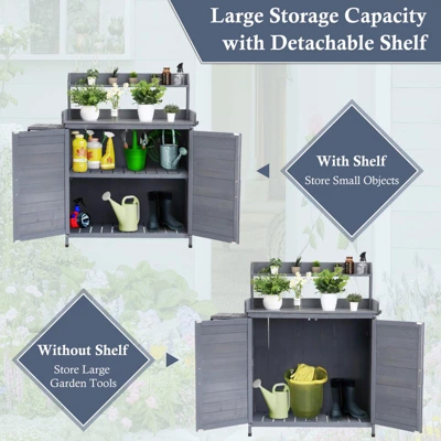 Garden Potting Bench Table, Outdoor Garden Horticultural Wooden Storage Cabinet, Solid Wood Planting Work Bench With Open Top 3 Garden Potting Bench Table, Outdoor Garden Horticultural Wooden Storage Cabinet, Solid Wood Planting Work Bench With Open Top - Image 3