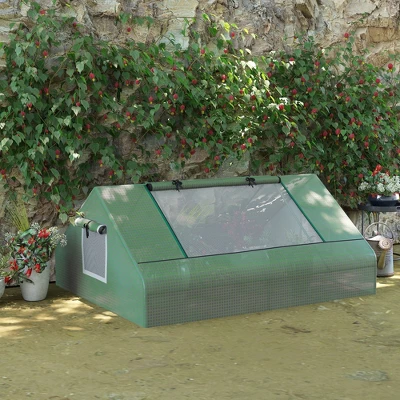 Outsunny 71" X 55" X 32" Mini Tunnel Greenhouse, Garden Planting Shed, Outdoor Flower Planter Warm House With Zipper Windows And Door, Green 1 Outsunny 71" X 55" X 32" Mini Tunnel Greenhouse, Garden Planting Shed, Outdoor Flower Planter Warm House With Zipper Windows And Door, Green