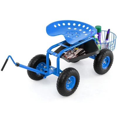 Tangkula Rolling Garden Cart Scooter W/ Adjustable Seat Storage Basket Tray Blue 10 Tangkula Rolling Garden Cart Scooter W/ Adjustable Seat Storage Basket Tray Blue - Image 10
