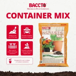 Michigan Peat Company BACCTO Container Mix, Indoor Outdoor Blend With Organic Peat, Starter & Nutrients For 6 Inch Or Larger Planters, 1.5 Cubic Feet