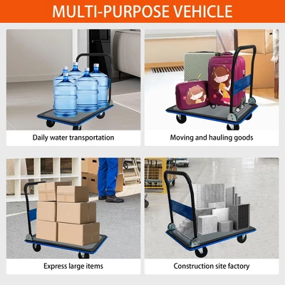 ORRD 660lbs Heavy Duty Flatbed Cart, Foldable Platform Hand Truck With 360° Swivel Wheels, Blue 4 ORRD 660lbs Heavy Duty Flatbed Cart, Foldable Platform Hand Truck With 360° Swivel Wheels, Blue - Image 4