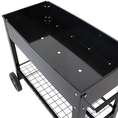 Sunnydaze Decor Sunnydaze Outdoor Galvanized Steel Raised Mobile Elevated Planter Cart With Handlebar And Wheels - 43" 2 Sunnydaze Decor Sunnydaze Outdoor Galvanized Steel Raised Mobile Elevated Planter Cart With Handlebar And Wheels - 43" - Image 2
