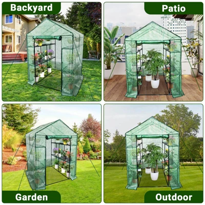 Walk-in Greenhouse With Roll-Up Zipper Door 57 X 57 X 76 Portable 3-Tier 6-Shelf Steel Frame Greenhouse For Indoor Outdoor Garden Patio, Green 5 Walk-in Greenhouse With Roll-Up Zipper Door 57 X 57 X 76 Portable 3-Tier 6-Shelf Steel Frame Greenhouse For Indoor Outdoor Garden Patio, Green - Image 5