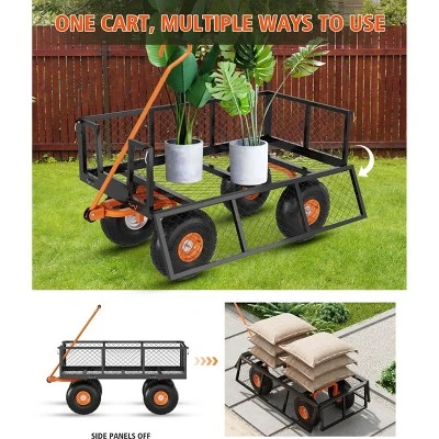500lbs Steel Garden Cart Heavy Duty Mesh Steel Utility Outdoor Wagon With Removable Sides 180° Rotating Handle 10 Inch Tires,Black 4 500lbs Steel Garden Cart Heavy Duty Mesh Steel Utility Outdoor Wagon With Removable Sides 180° Rotating Handle 10 Inch Tires,Black - Image 4
