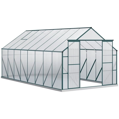 Outsunny Aluminum Greenhouse Polycarbonate Walk-in Garden Greenhouse Kit With Adjustable Roof Vent, Rain Gutter And Sliding Door 6 Outsunny Aluminum Greenhouse Polycarbonate Walk-in Garden Greenhouse Kit With Adjustable Roof Vent, Rain Gutter And Sliding Door - Image 6