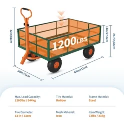 Steel Garden Cart With 10" Wheels, Wagon Cart, Removable Sides, 180° Handle For Lawn, Farm, Outdoor