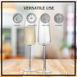 Artland Soho Optic 8.5 Oz Champagne Flute, Set Of 4, Modern Stemmed Glasses, Ideal For Weddings, Parties, Dishwasher Safe -D'Eco Store GUEST 26989211 14a8 4eb7 b826 e77da5353c55