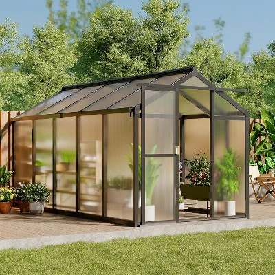 Sturdy Polycarbonate Greenhouse With Aluminum Frame - Adjustable Roof Vent, Sliding Door & UV Protection For Backyard Gardening 8 Sturdy Polycarbonate Greenhouse With Aluminum Frame - Adjustable Roof Vent, Sliding Door & UV Protection For Backyard Gardening - Image 8