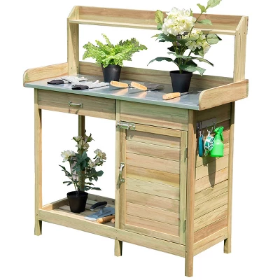 Costway Outdoor Potting Bench Garden Wooden Work Station Metal Tabletop Cabinet Drawer 10 Costway Outdoor Potting Bench Garden Wooden Work Station Metal Tabletop Cabinet Drawer - Image 10