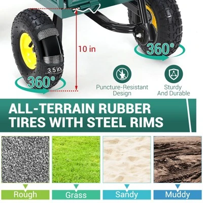 Heavy Duty Steel Garden Cart,550 LBS Capacity 3-in-1 Pullable Metal Wagon With 10" Pneumatic Wheels,180°Rotating Handle & Removable Sides, Green 2 Heavy Duty Steel Garden Cart,550 LBS Capacity 3-in-1 Pullable Metal Wagon With 10" Pneumatic Wheels,180°Rotating Handle & Removable Sides, Green - Image 2