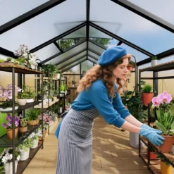 8x12FT Aluminum Greenhouse With Roof Vent Ground Nails Lockable Push Door Large Walk-in Green House For Outside Garden Backyard Patio Lawn 16 8x12FT Aluminum Greenhouse With Roof Vent Ground Nails Lockable Push Door Large Walk-in Green House For Outside Garden Backyard Patio Lawn -D'Eco Store GUEST 2acae93e 17eb 4f90 9cdc 56d60e64085e