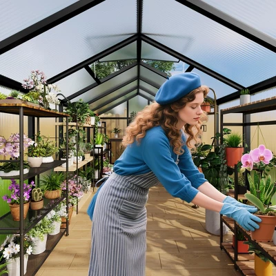 8x12FT Aluminum Greenhouse With Roof Vent Ground Nails Lockable Push Door Large Walk-in Green House For Outside Garden Backyard Patio Lawn 7 8x12FT Aluminum Greenhouse With Roof Vent Ground Nails Lockable Push Door Large Walk-in Green House For Outside Garden Backyard Patio Lawn - Image 7