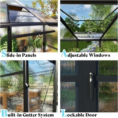 AMERLIFE Polycarbonate Greenhouse, Quick-Connect Frame, 4 Vents, Swing Lock Door 3 AMERLIFE Polycarbonate Greenhouse, Quick-Connect Frame, 4 Vents, Swing Lock Door - Image 3