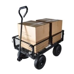 FURNIinspire Wheelbarrows And Lawn Carts Outdoor Steel Frame Wagon Cart Garden Cart, Ideal For Firewood And Yard Debris, Black, 40“*19"*40"