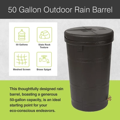Good Ideas Aspen ECO 50 Gallon Outdoor Rain Barrel Water Storage Collector & Good Ideas Rain Wizard Universal Rain Barrel Stand, Adds Room For Buckets 2 Good Ideas Aspen ECO 50 Gallon Outdoor Rain Barrel Water Storage Collector & Good Ideas Rain Wizard Universal Rain Barrel Stand, Adds Room For Buckets - Image 2