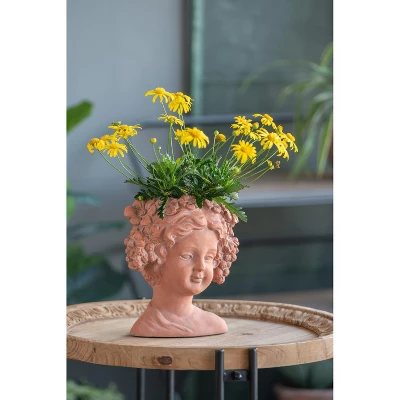 Gulches 11 Inch Gray Greek - Style Cement Head Planter For Indoor & Outdoor Garden Decor 2 Gulches 11 Inch Gray Greek - Style Cement Head Planter For Indoor & Outdoor Garden Decor - Image 2