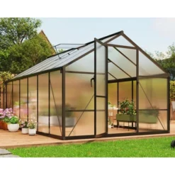 8x12FT Aluminum Greenhouse With Roof Vent Ground Nails Lockable Push Door Large Walk-in Green House For Outside Garden Backyard Patio Lawn 12 8x12FT Aluminum Greenhouse With Roof Vent Ground Nails Lockable Push Door Large Walk-in Green House For Outside Garden Backyard Patio Lawn -D'Eco Store GUEST 313193d0 16ad 4381 b62d b25b6139bcd5